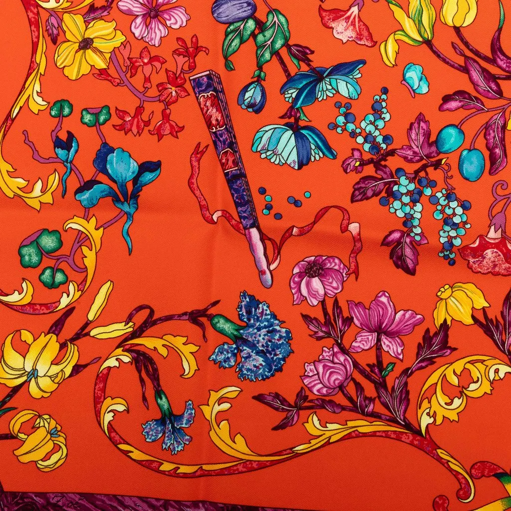 Hermès Pierres D Orient Et D Occident Silk Scarf 90 Orange Silk Very good - Box View