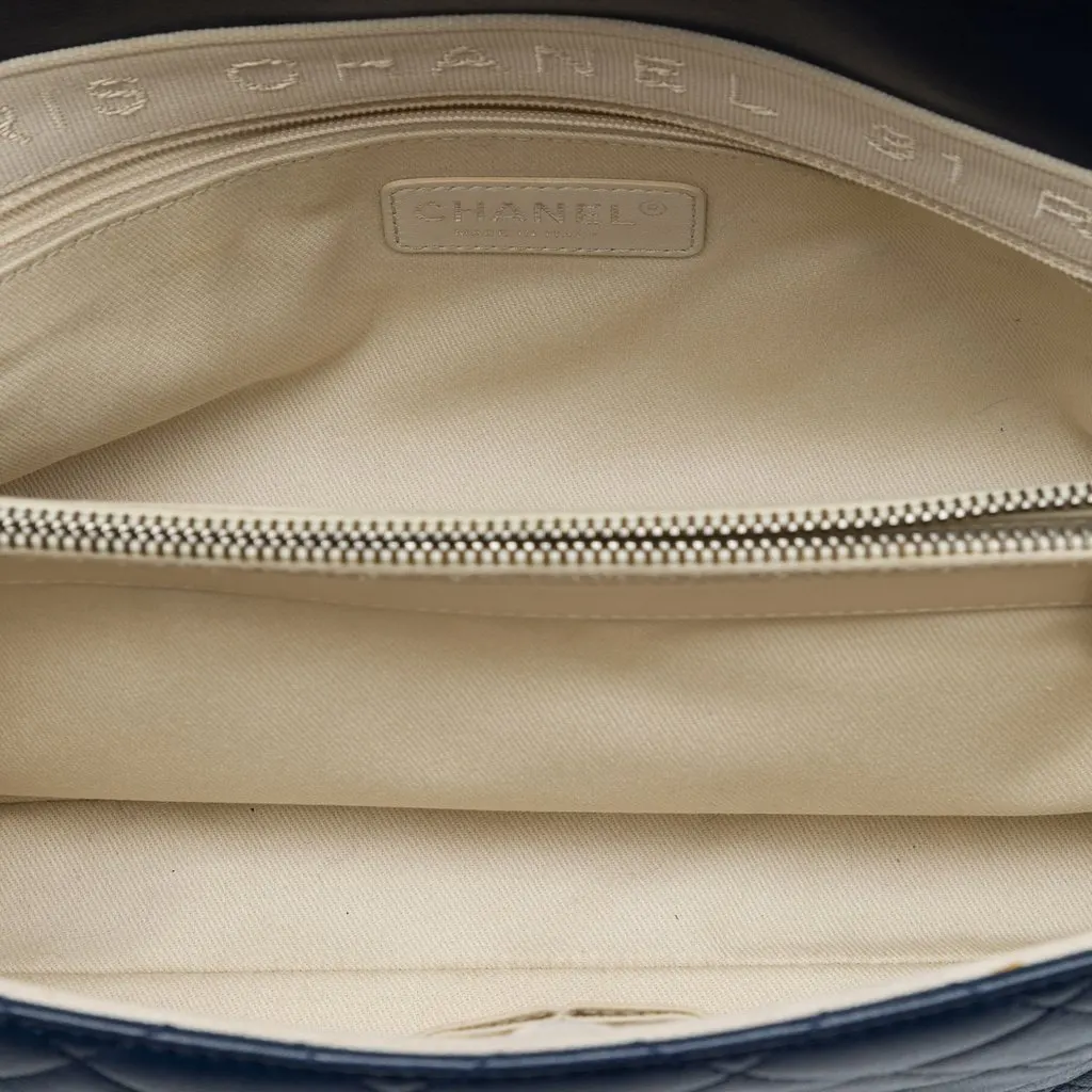 Chanel Large Quilted Shiny Sheepskin Burgundy Rocks Flap Blue Leather Very good - Model View