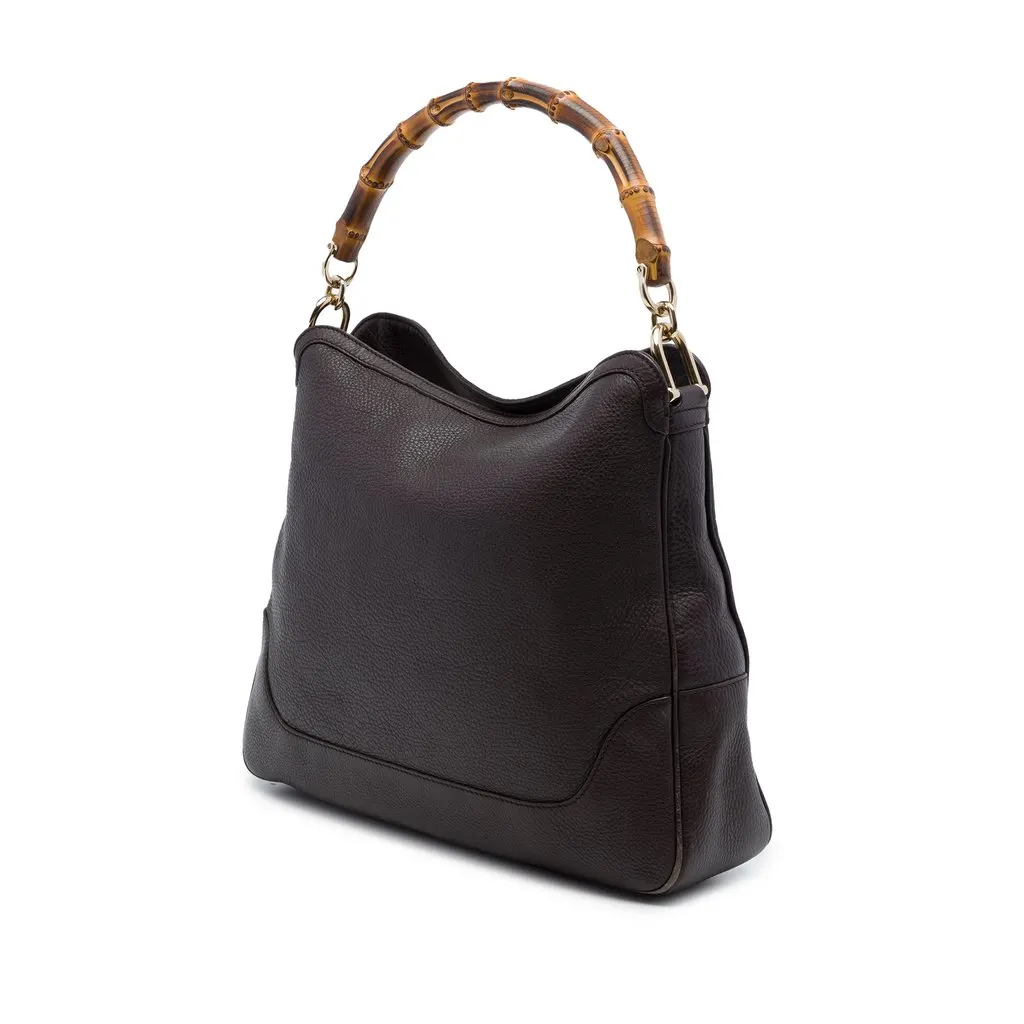 Gucci Calfskin Bamboo Diana Satchel Brown Leather Good - Back View