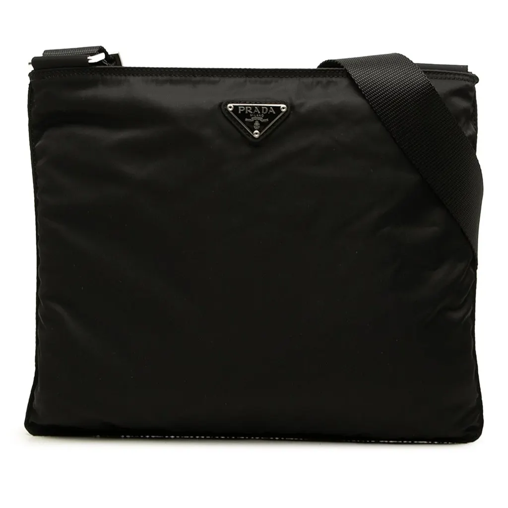 Prada Tessuto Zip Top Crossbody Black Polyamide Good - Front View