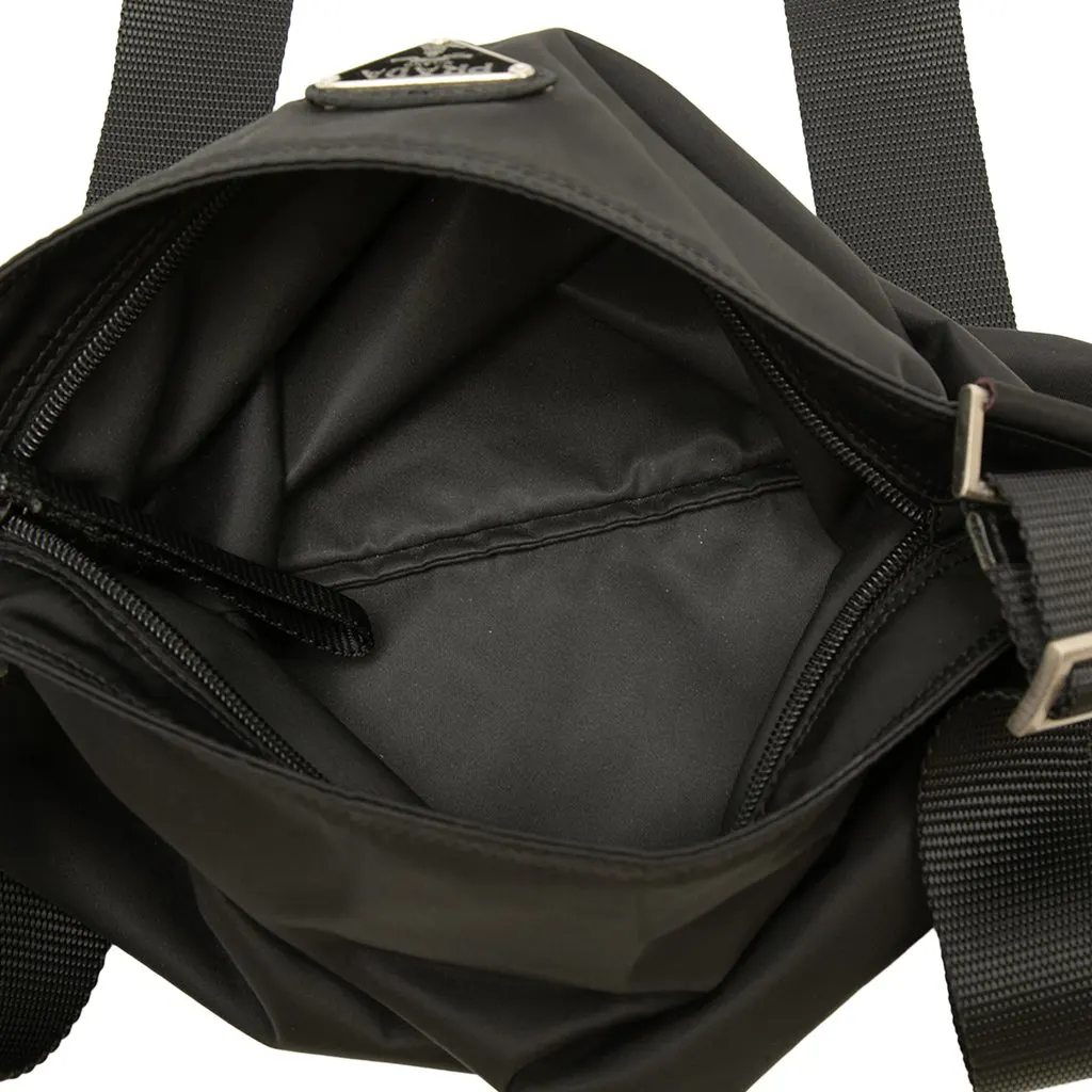Prada Tessuto Zip Top Crossbody Black Polyamide Good - Model View
