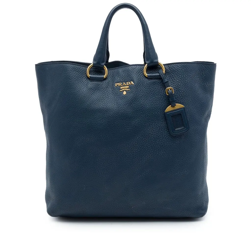 Prada Vitello Daino Open Convertible Tote Blue Leather Very good - Front View