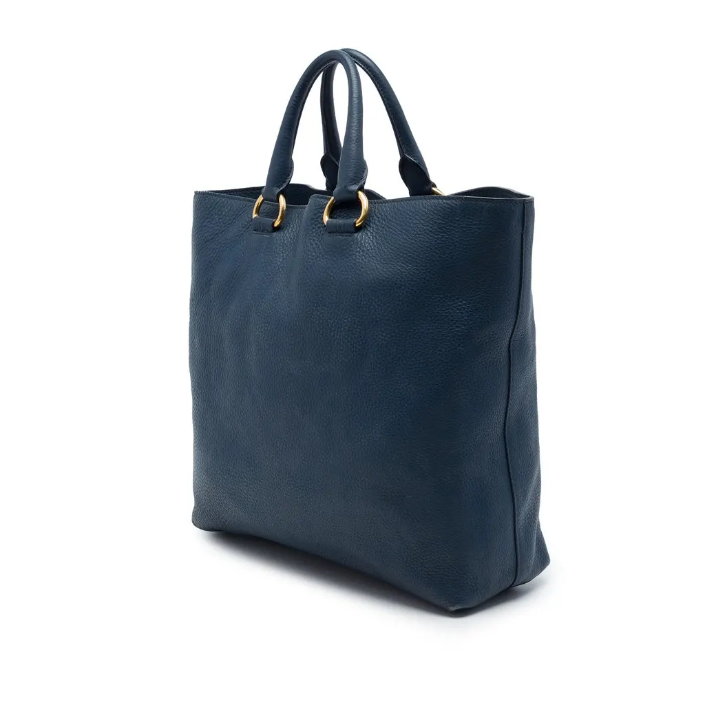 Prada Vitello Daino Open Convertible Tote Blue Leather Very good - Back View