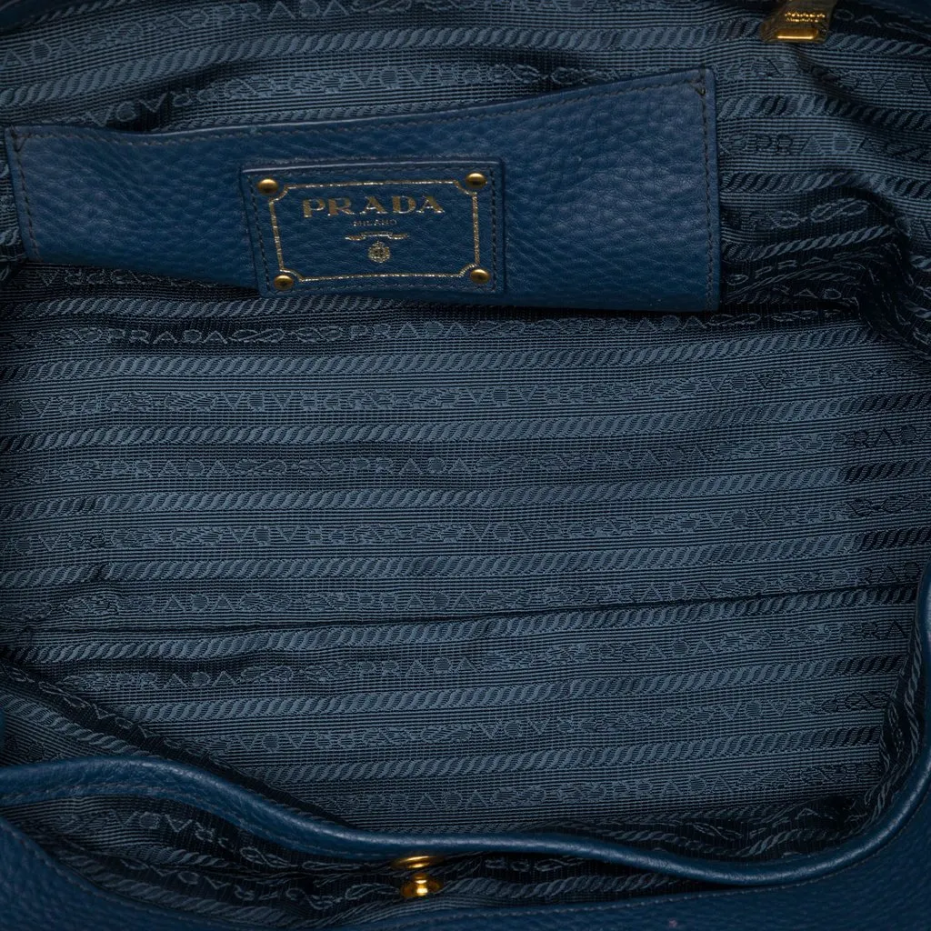 Prada Vitello Daino Open Convertible Tote Blue Leather Very good - Model View