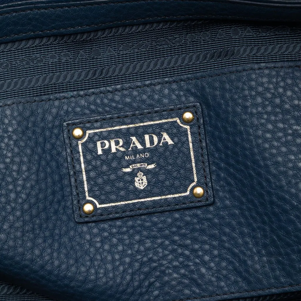 Prada Vitello Daino Open Convertible Tote Blue Leather Very good - Box View
