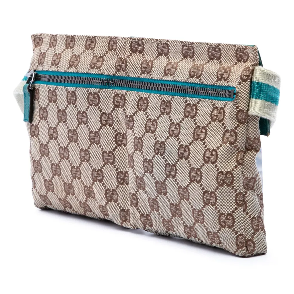 Gucci GG Canvas Web Double Pocket Belt Bag Beige Very good - Back View