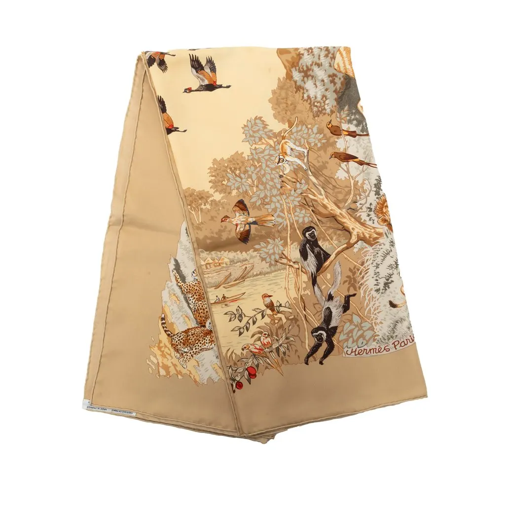 Hermès Africa Silk Scarf 90 Brown Silk Very good - Front View