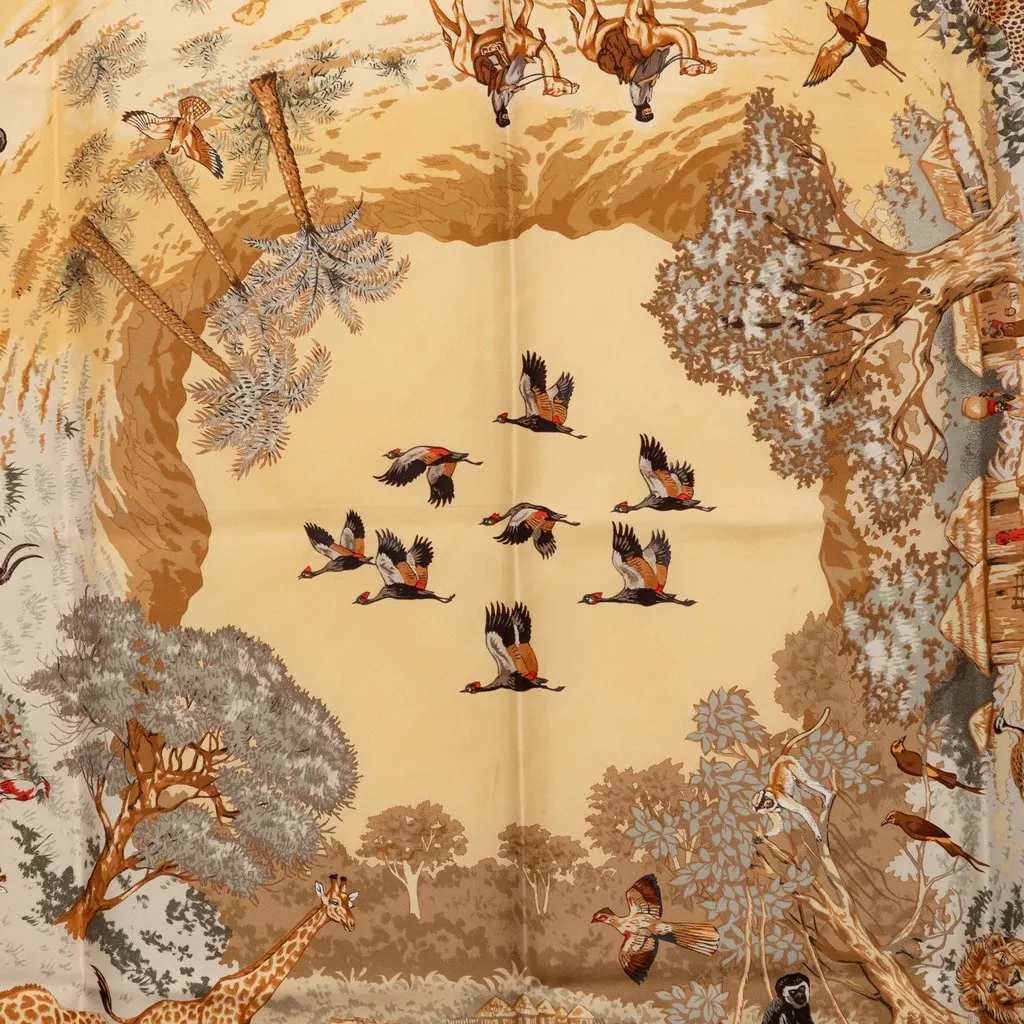 Hermès Africa Silk Scarf 90 Brown Silk Very good - Back View