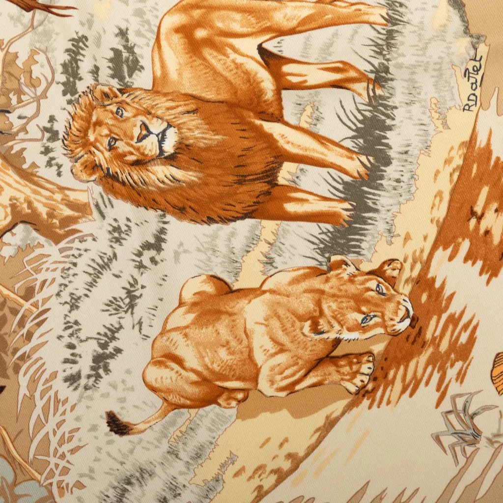Hermès Africa Silk Scarf 90 Brown Silk Very good - Inside View