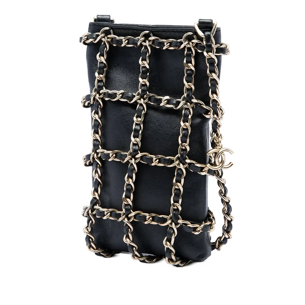 Chanel Lambskin Tech Me Out Clutch With Chain Black Leather Very good - Back View