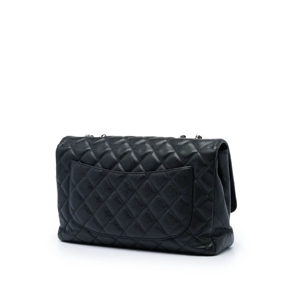 Chanel Jumbo Classic Caviar Single Flap Black Leather Good - Back View