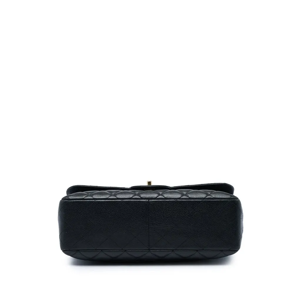 Chanel Jumbo Classic Caviar Single Flap Black Leather Good - Inside View