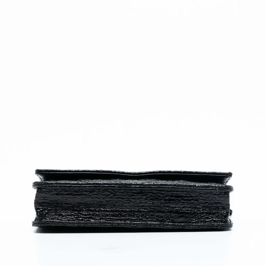 Chanel CC Quilted Crinkled Patent Wallet On Chain Black Leather Very good - Inside View