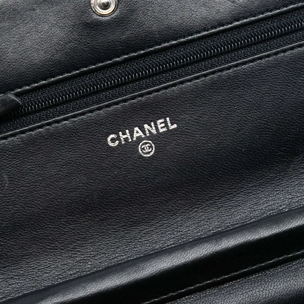 Chanel CC Quilted Crinkled Patent Wallet On Chain Black Leather Very good - Box View