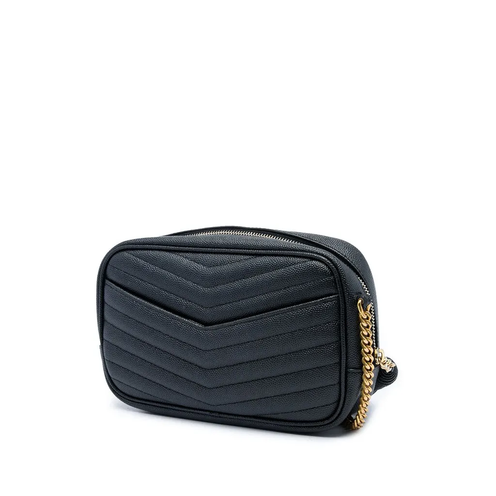 Saint Laurent Mini Grain de Poudre Chevron Monogram Lou Camera Bag Black Leather Good - Back View
