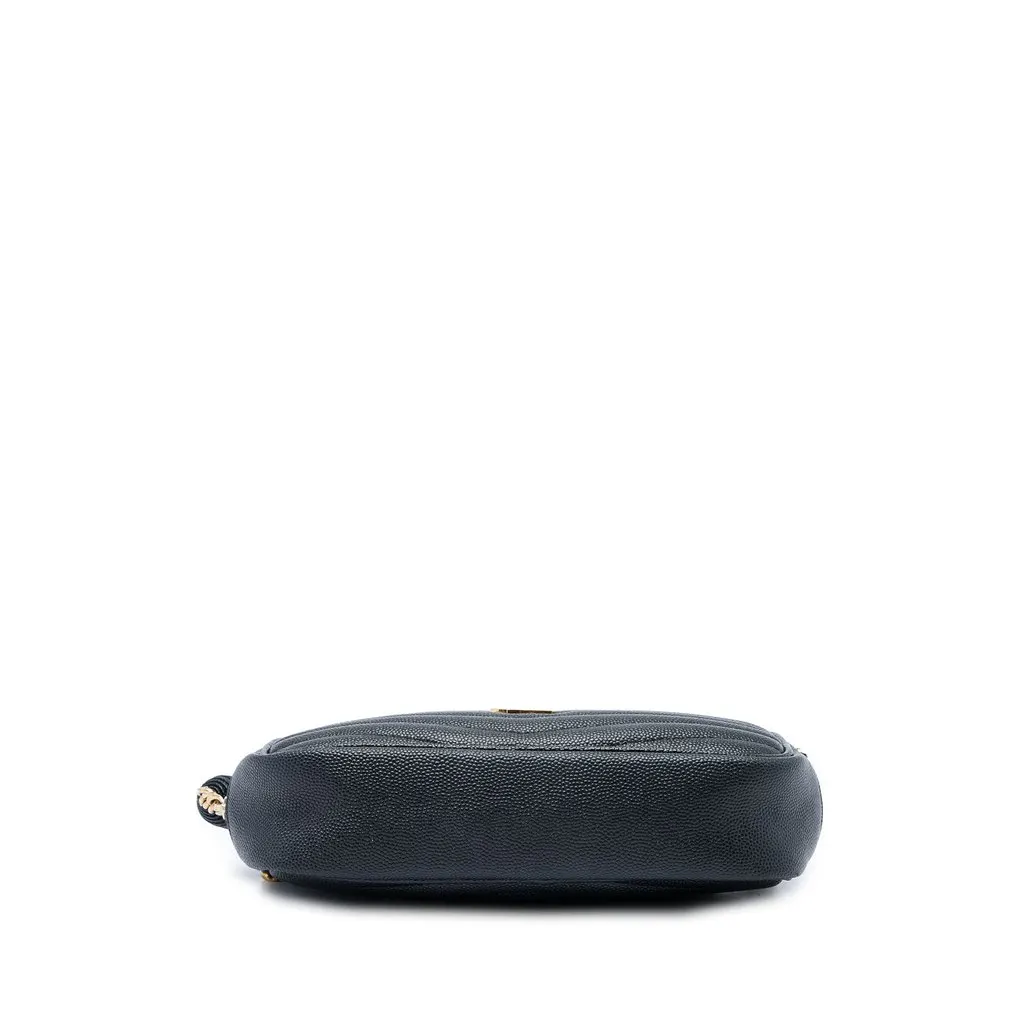 Saint Laurent Mini Grain de Poudre Chevron Monogram Lou Camera Bag Black Leather Good - Inside View