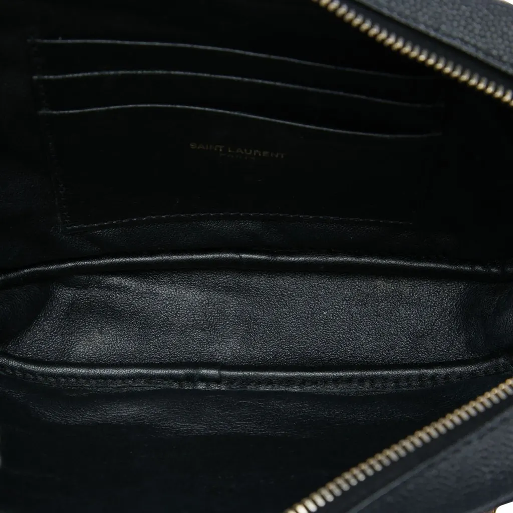 Saint Laurent Mini Grain de Poudre Chevron Monogram Lou Camera Bag Black Leather Good - Model View