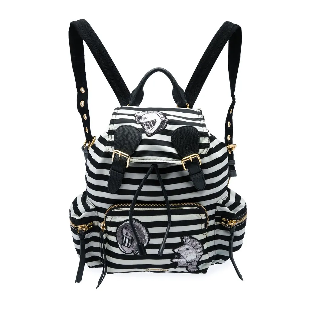 Burberry Medium Striped Nylon Runway Backpack Black Very good - Front View
