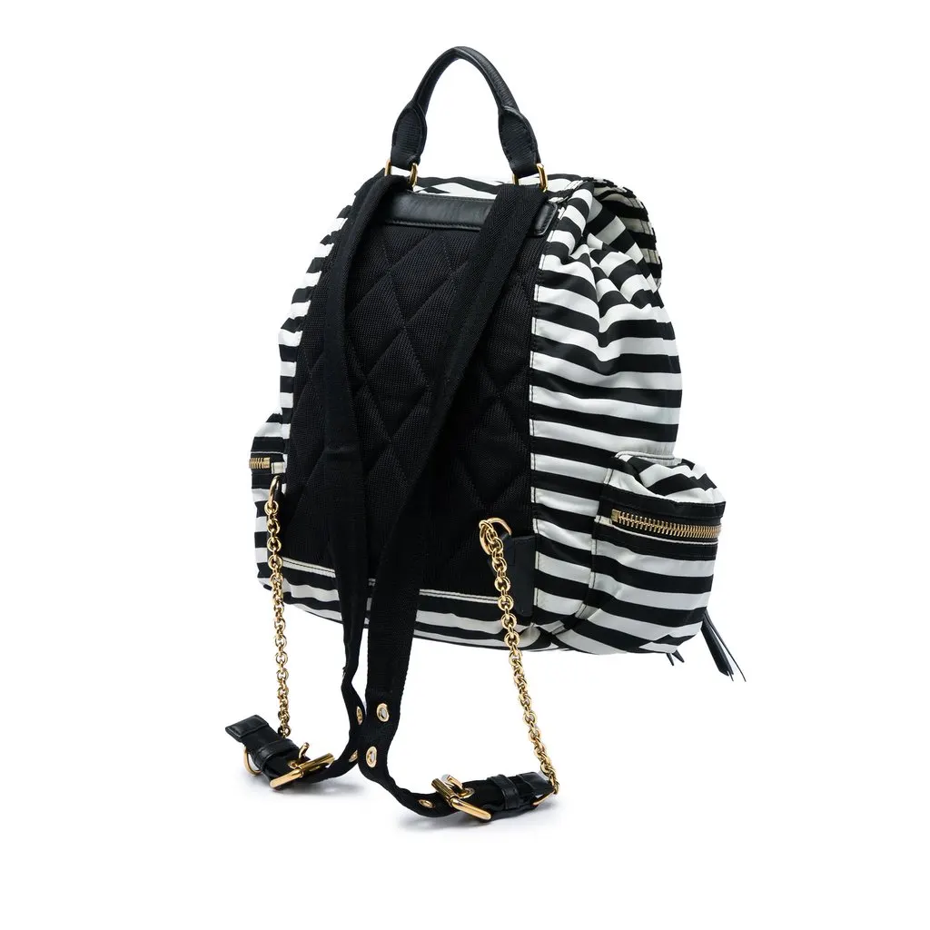 Burberry Medium Striped Nylon Runway Backpack Black Very good - Back View
