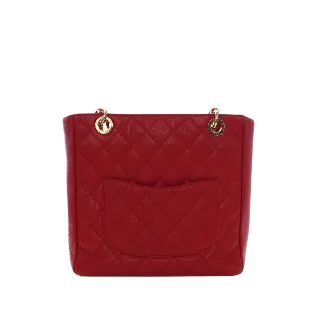 Chanel Caviar Petite Shopping Tote Red Leather Very good - Back View