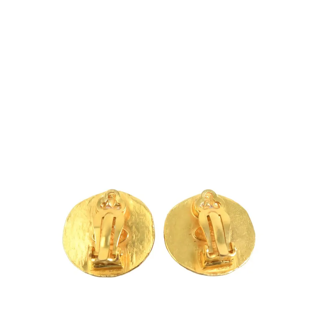Chanel CC Gold Plated Faux Pearl Clip On Earrings Gold Metal Very good - Back View