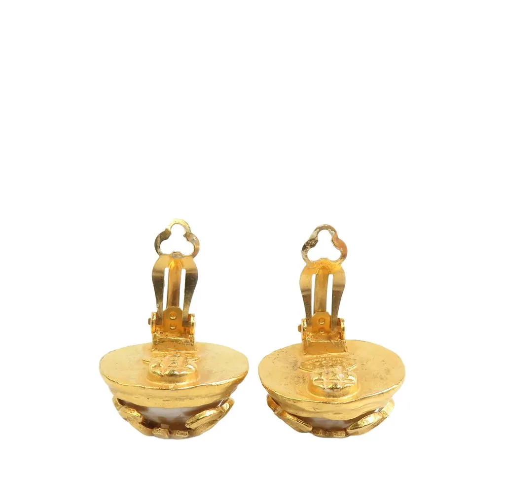 Chanel CC Gold Plated Faux Pearl Clip On Earrings Gold Metal Very good - Inside View