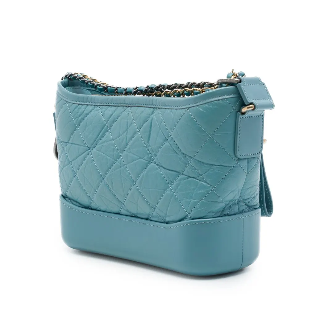 Chanel Small Quilted Aged Calfskin Gabrielle Hobo Blue Leather Very good - Back View