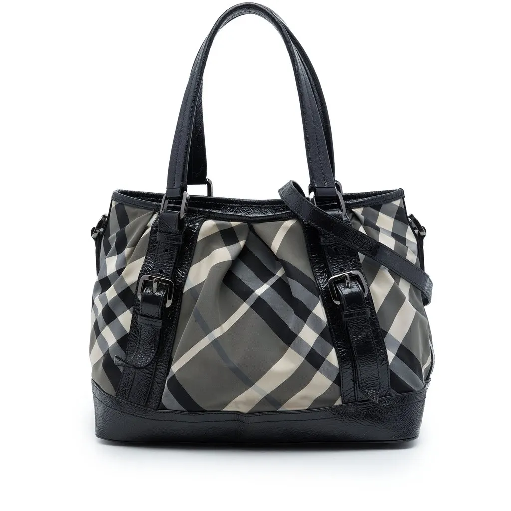 Burberry Medium Beat Check Nylon Lowry Satchel MultiColor Polyamide Good - Front View