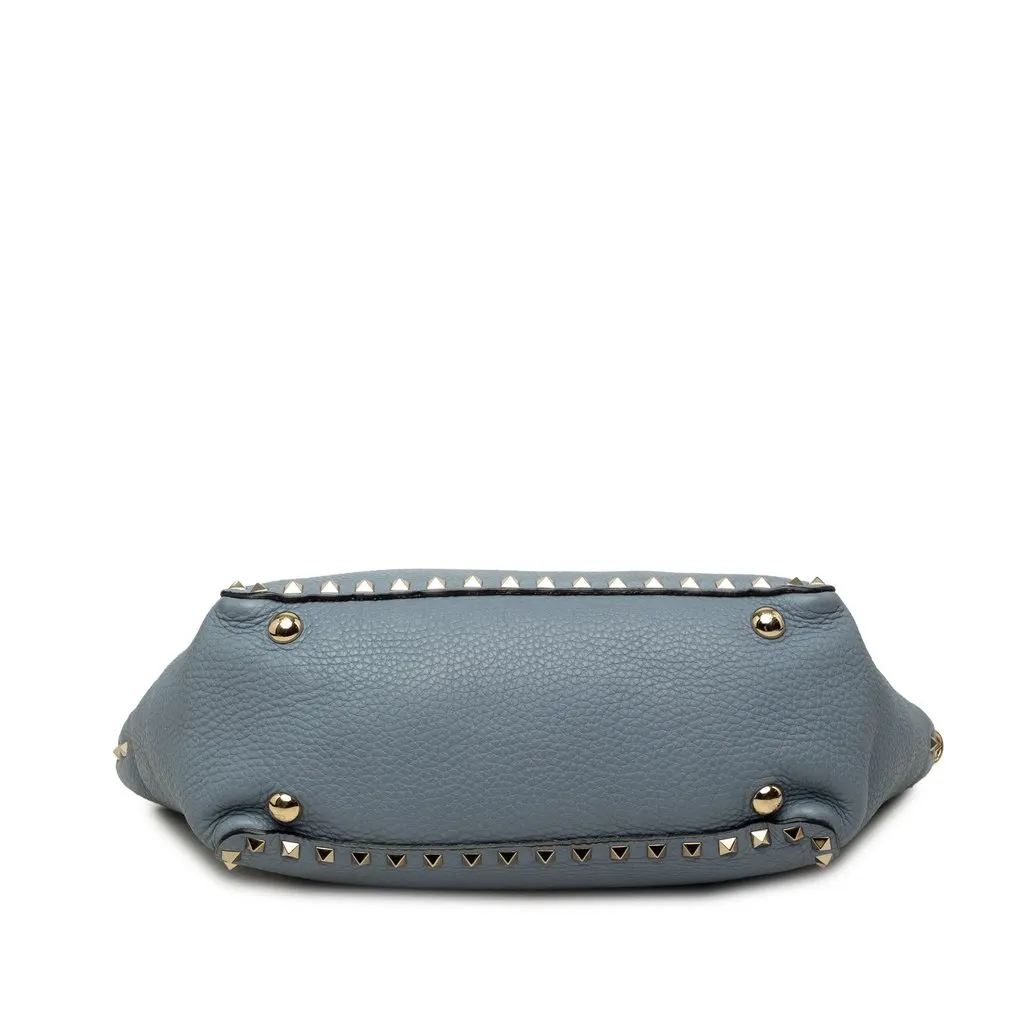 Valentino Small Leather Rockstud Trapeze Satchel Blue Leather Very good - Inside View