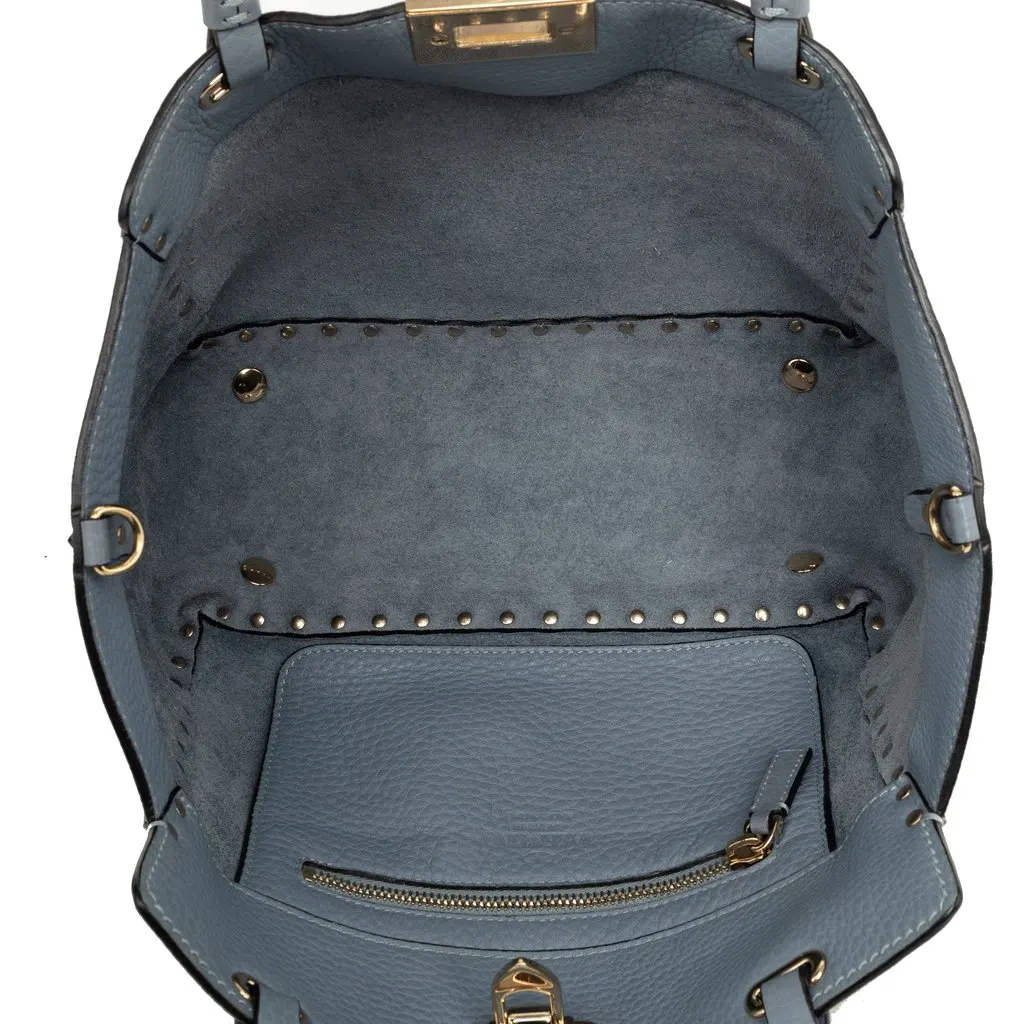 Valentino Small Leather Rockstud Trapeze Satchel Blue Leather Very good - Model View