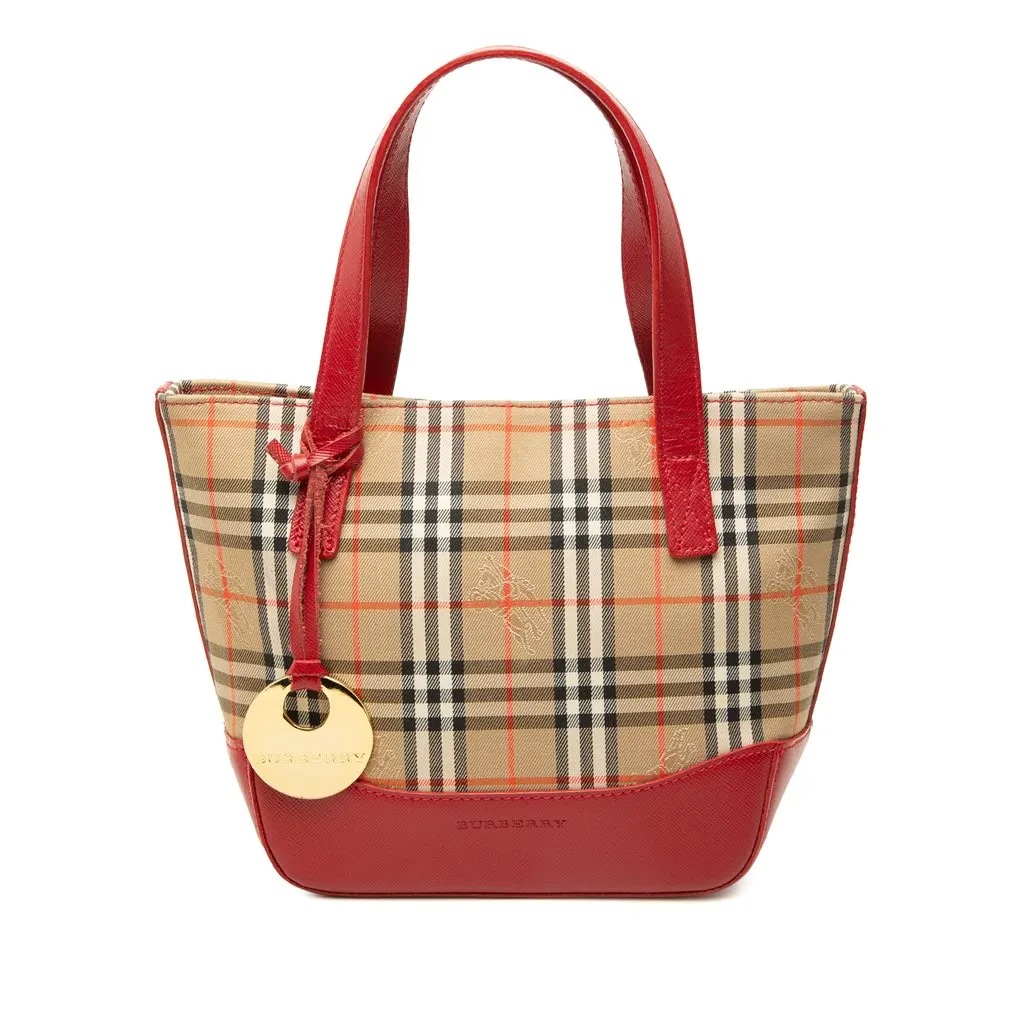 Burberry Haymarket Check Canvas Handbag Beige Canvas Good - Front View