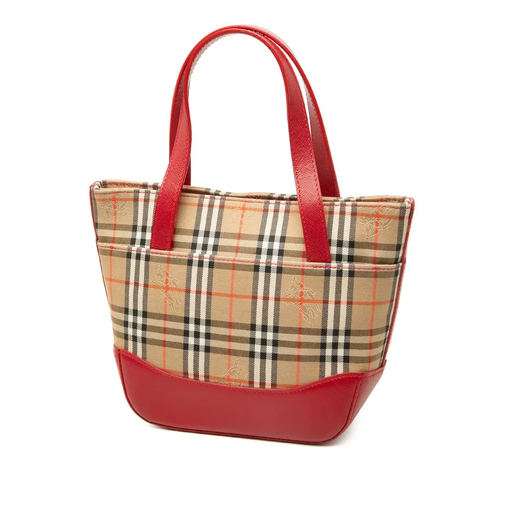 Burberry Haymarket Check Canvas Handbag Beige Canvas Good - Back View
