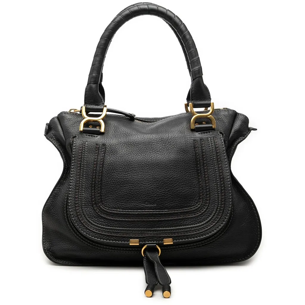 Chloé Medium Leather Marcie Satchel Black Leather Good - Front View