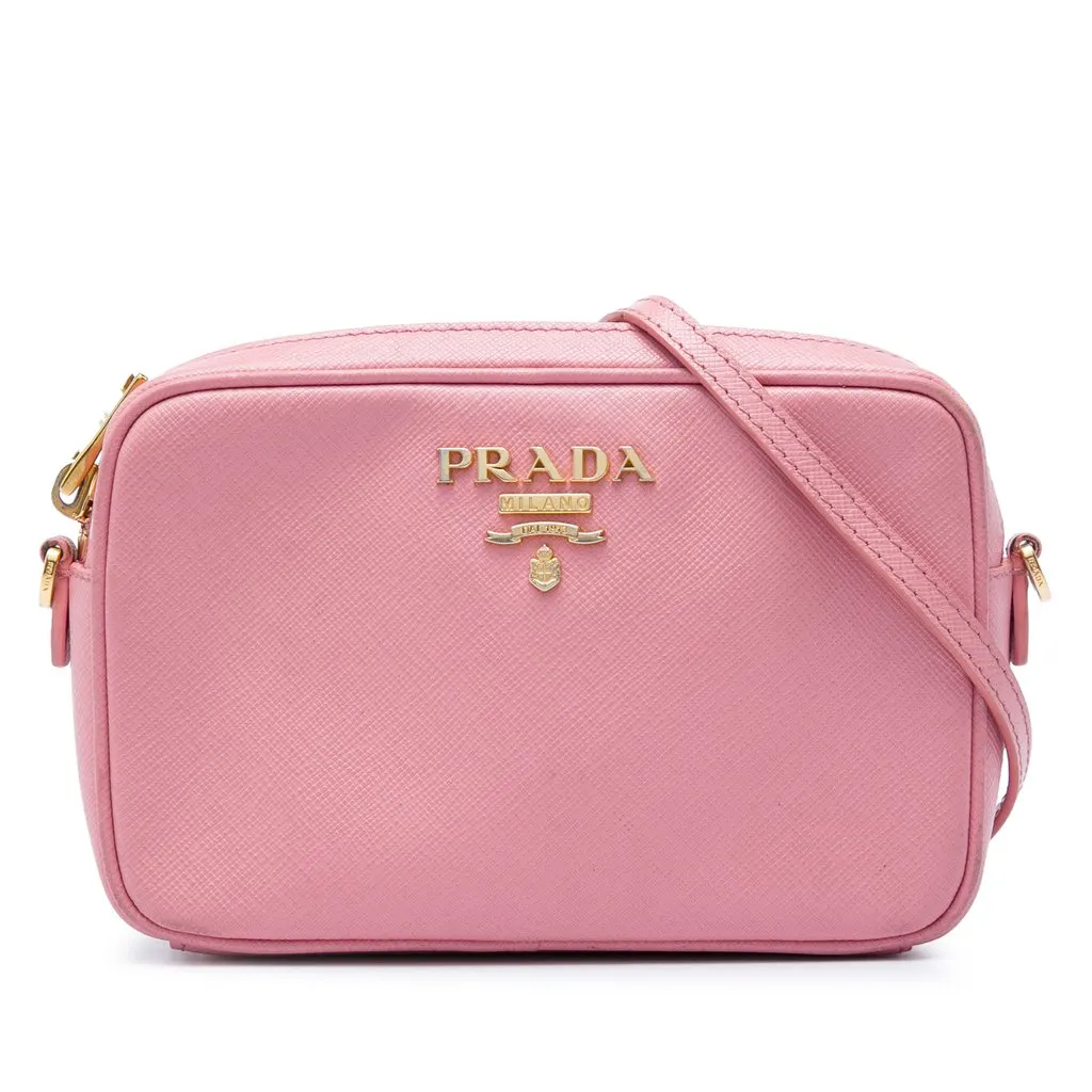 Prada Mini Saffiano Lux Camera Bag Pink Leather Very good - Front View