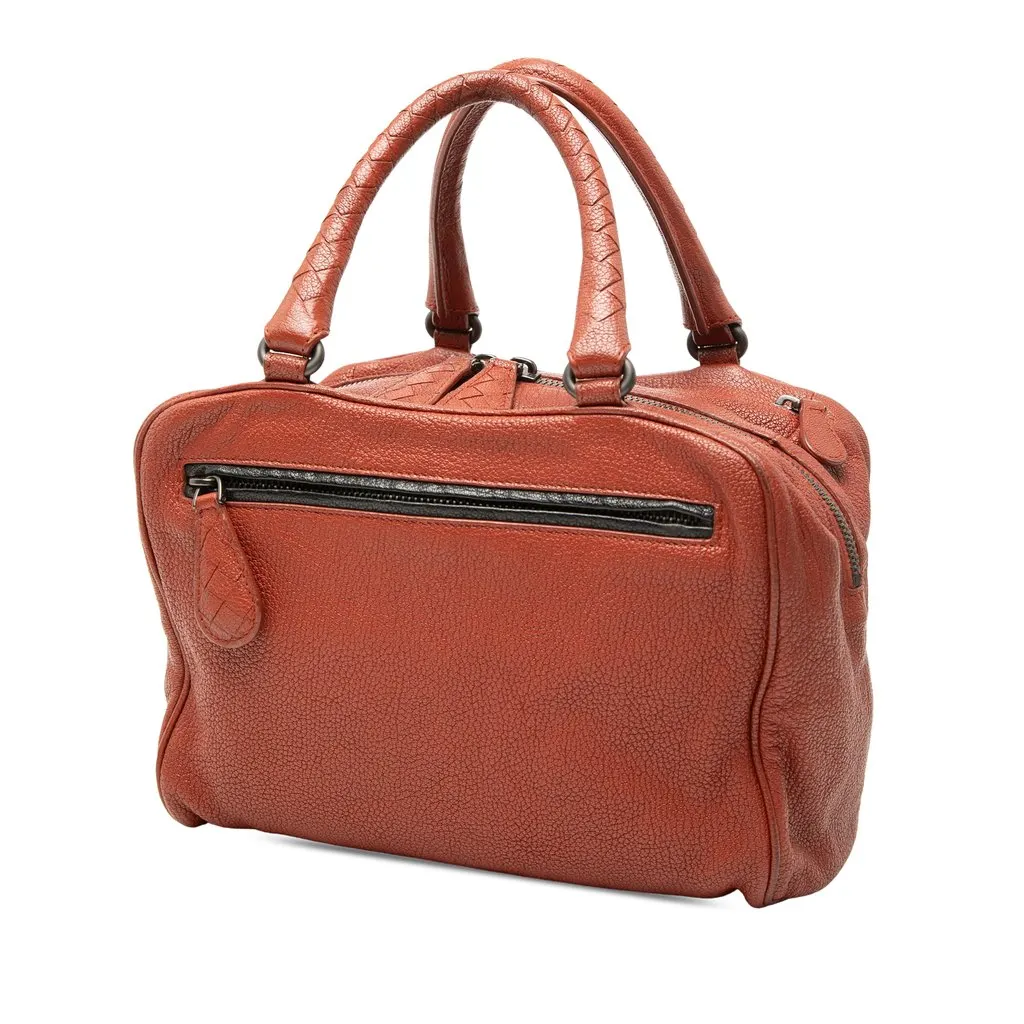 Bottega Veneta Small Intrecciato Trimmed Goatskin Madras Heritage Brera Handbag Brown Leather Very good - Back View