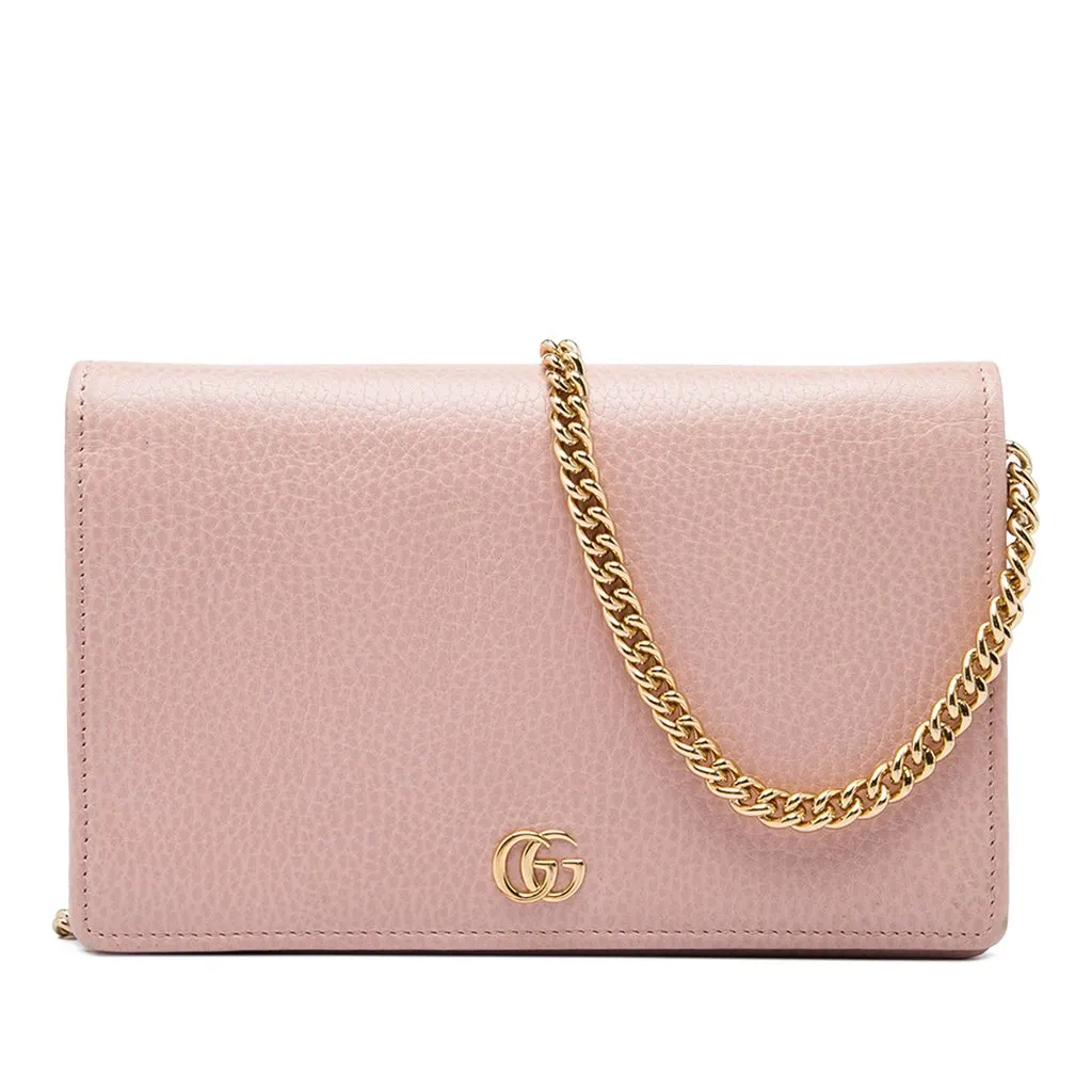 Gucci GG Marmont Calfskin Wallet On Chain Pink Leather Very good - Front View