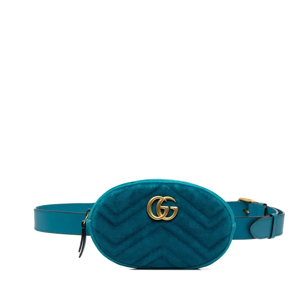 Gucci GG Marmont Matelasse Velvet Belt Bag Blue Very good - Front View