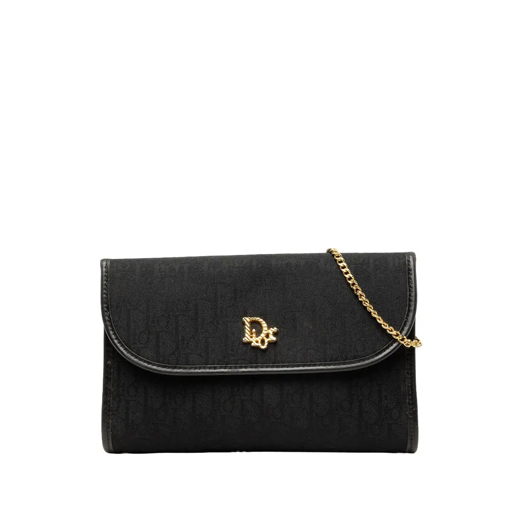 Dior Diorissimo Trotter Canvas Chain Shoulder Bag Black Canvas Good - Front View