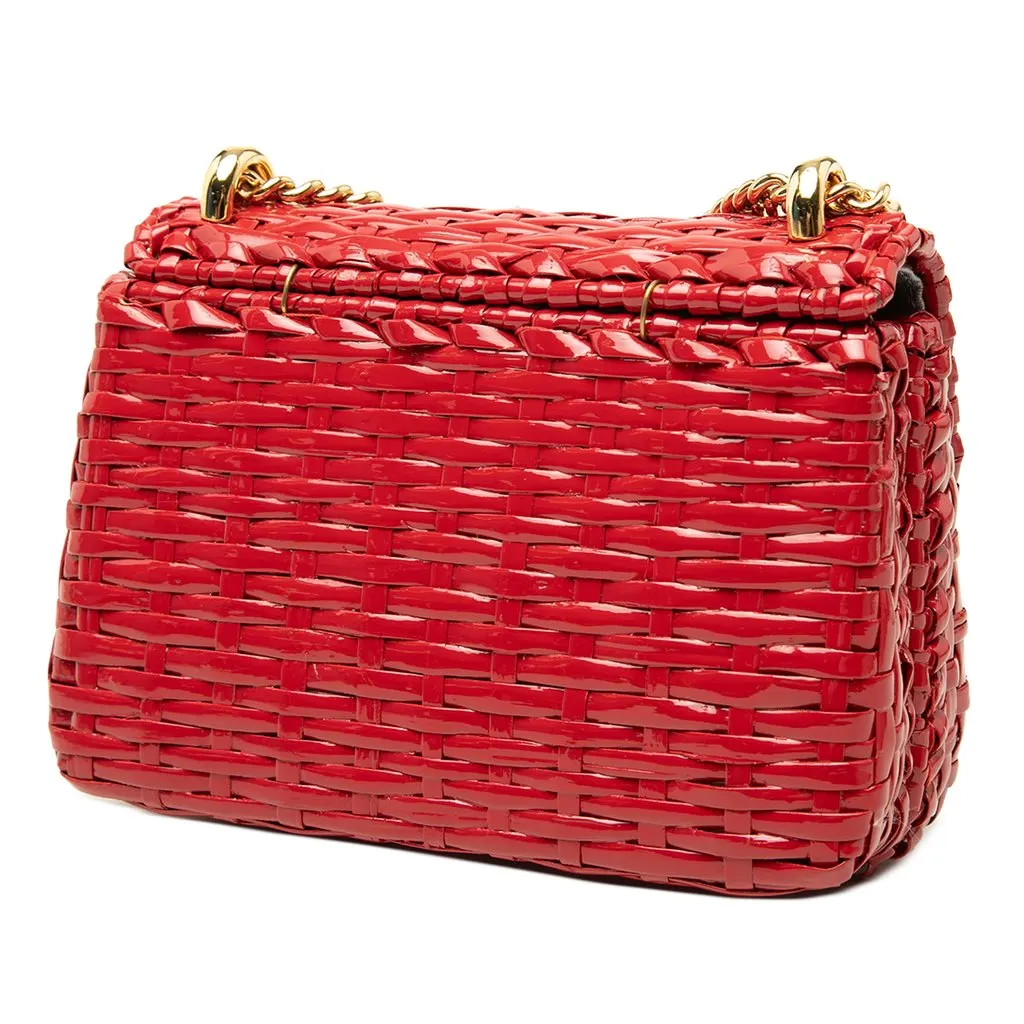 Gucci Mini GG Marmont Glazed Wicker Flap Crossbody Red Rattan Very good - Back View