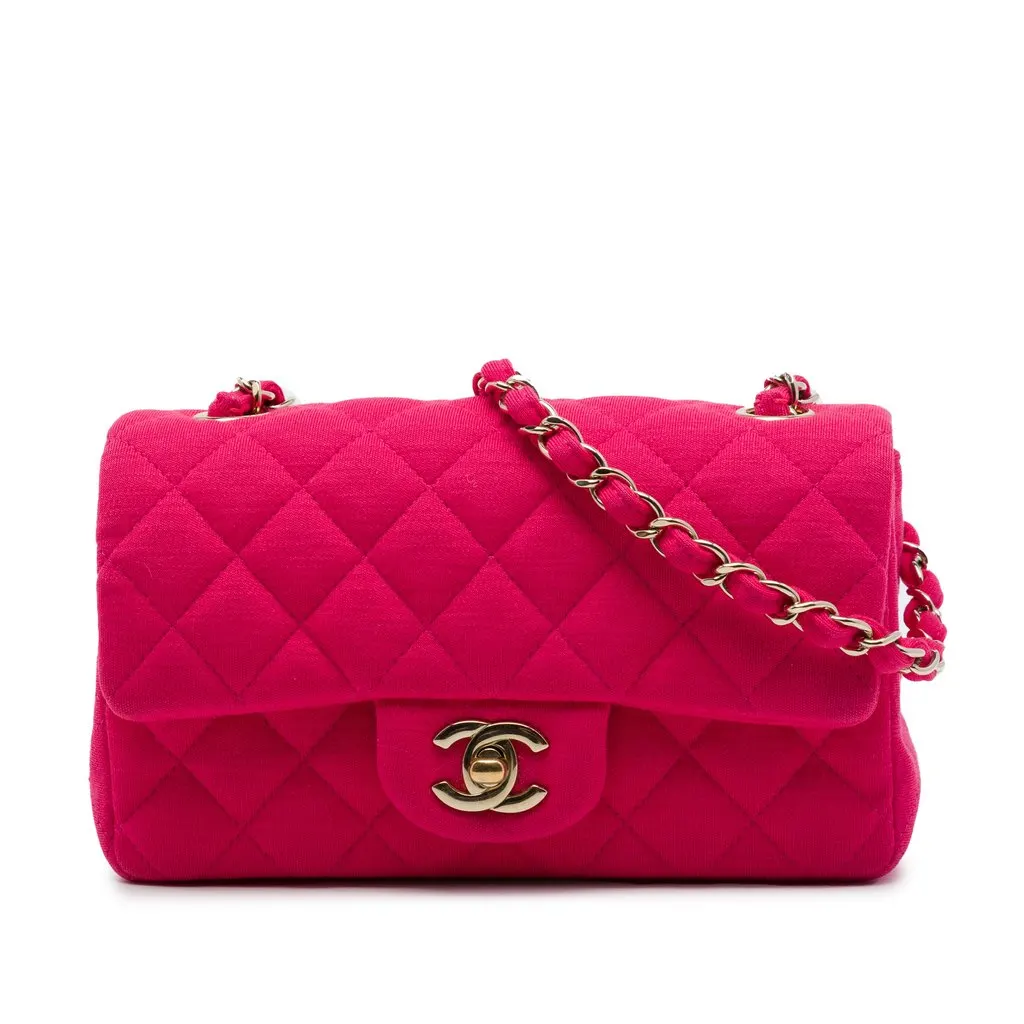 Chanel Mini Rectangular Classic Jersey Single Flap Pink Cotton Very good - Front View