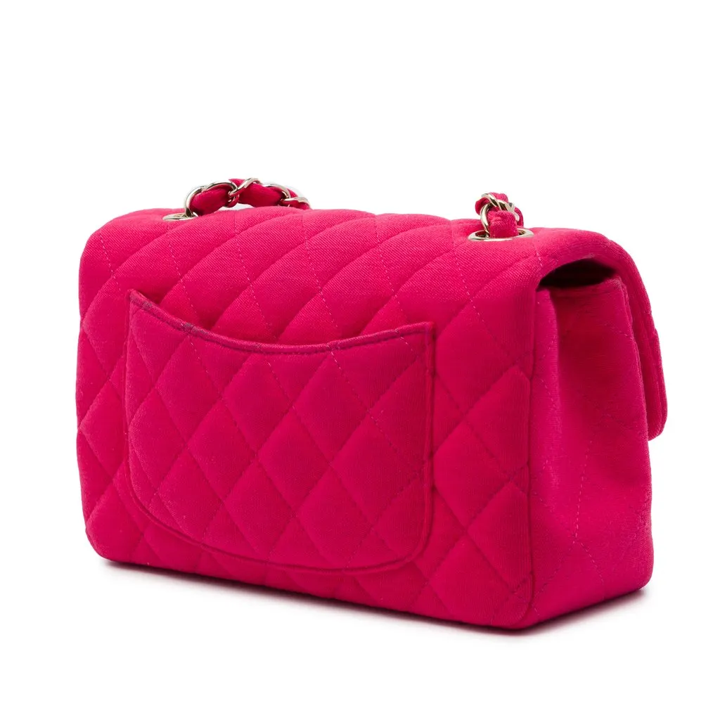Chanel Mini Rectangular Classic Jersey Single Flap Pink Cotton Very good - Back View