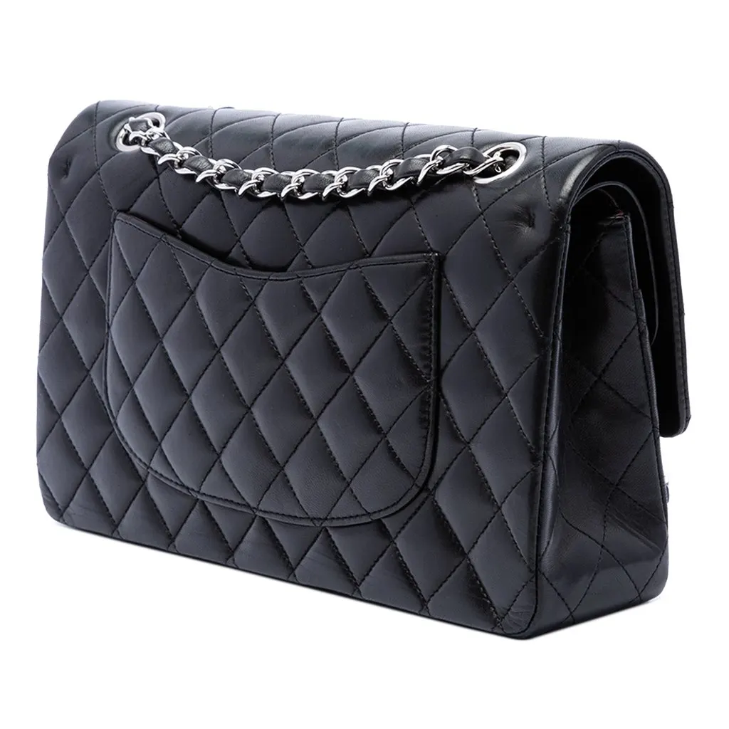 Chanel Medium Classic Lambskin Double Flap Black Leather Very good - Back View