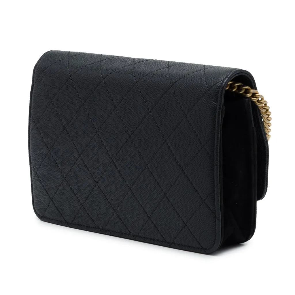 Chanel Stitched Caviar and Suede Lady Coco Wallet On Chain Black Leather Very good - Back View
