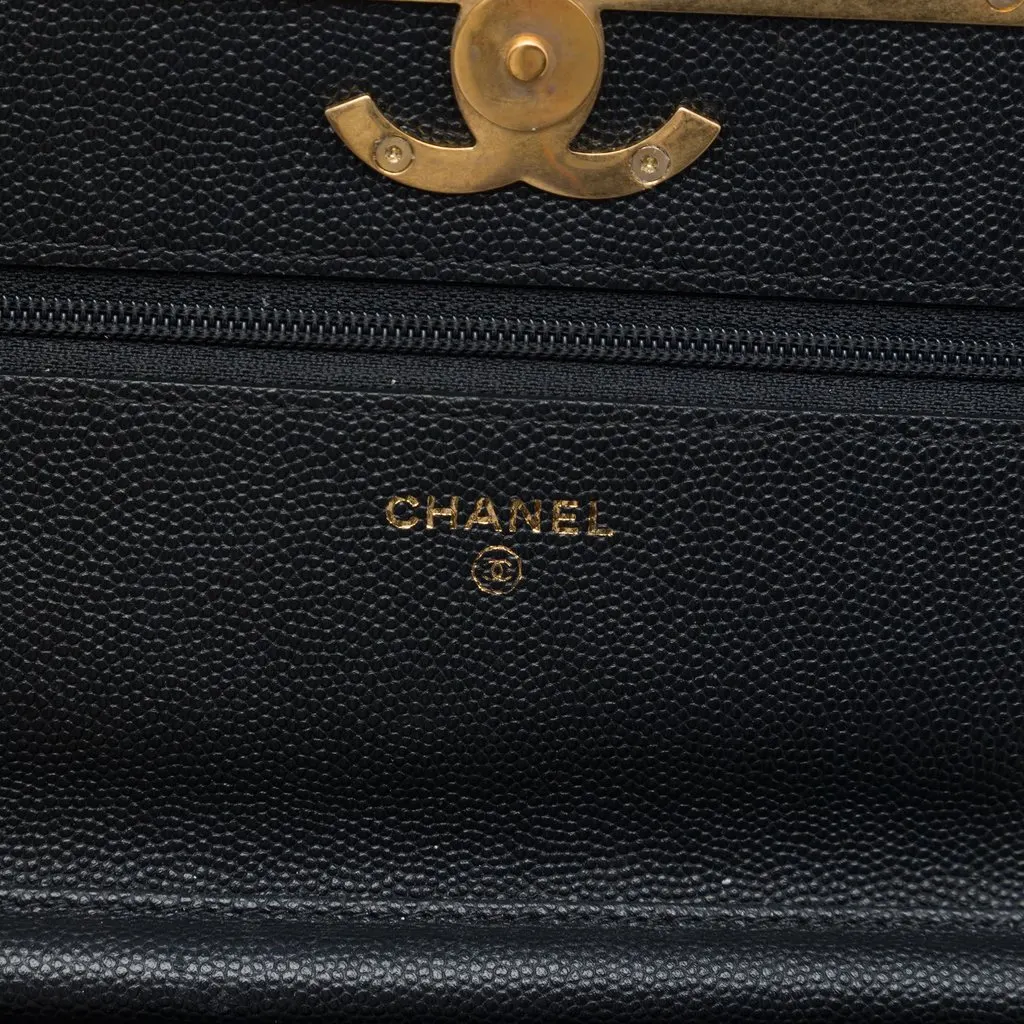 Chanel Stitched Caviar and Suede Lady Coco Wallet On Chain Black Leather Very good - Box View
