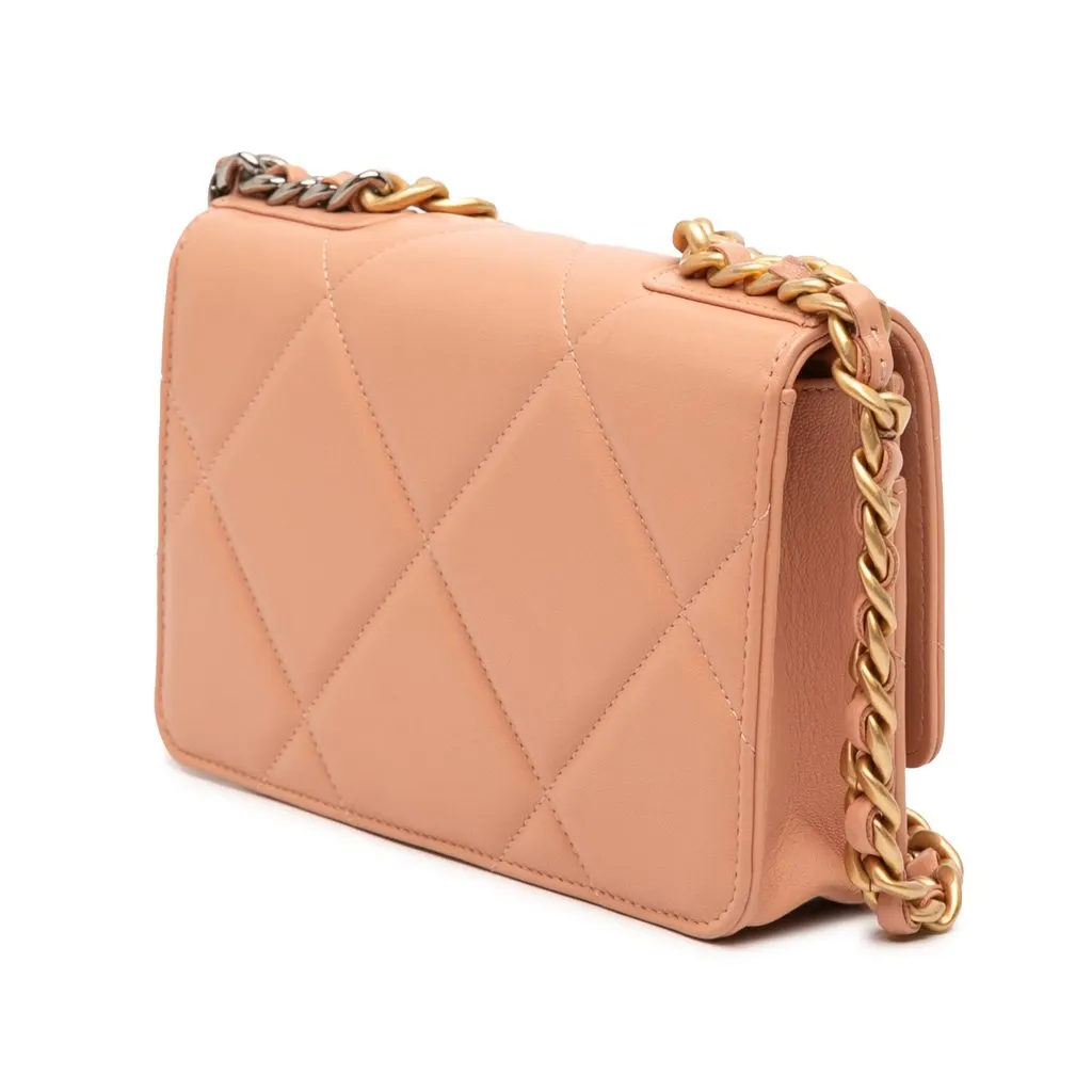 Chanel Quilted Lambskin 19 Wallet on Chain Pink Leather Very good - Back View