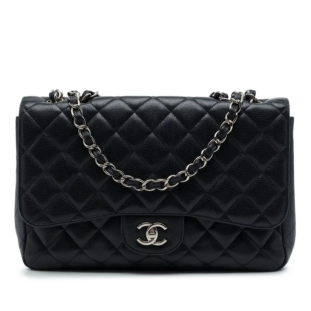 Chanel Jumbo Classic Caviar Single Flap Black Leather Very good - Front View