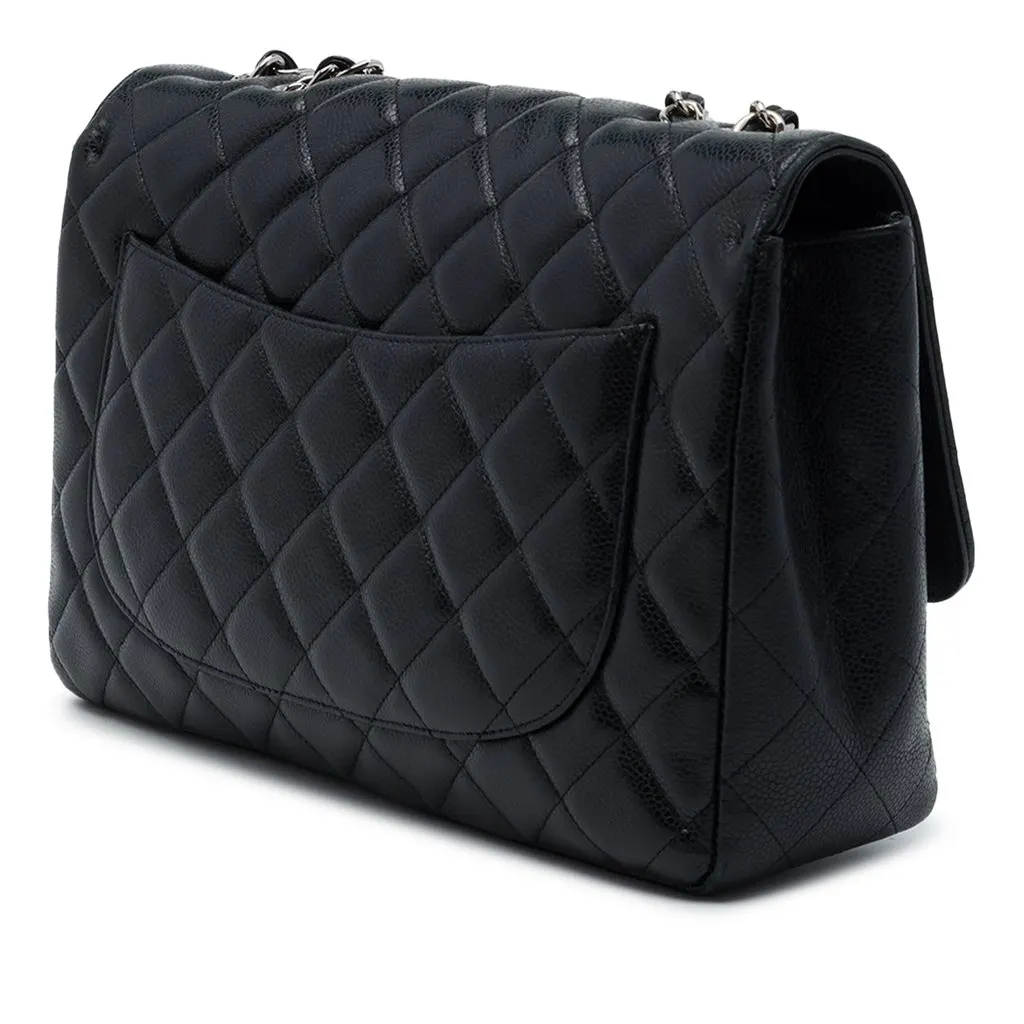 Chanel Jumbo Classic Caviar Single Flap Black Leather Very good - Back View