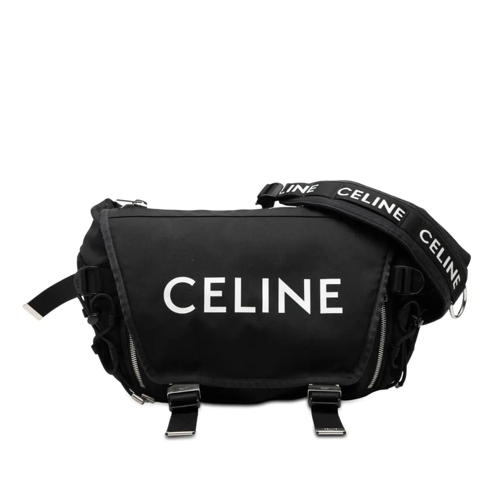 Celine Medium Nylon Logo Trekking Messenger Bag Black Very good - Front View