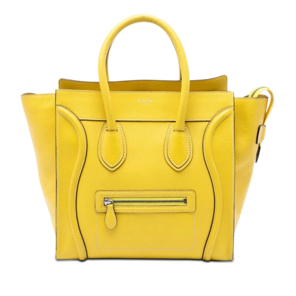 Celine Mini Grained Calfskin Luggage Tote Yellow Leather Very good - Front View