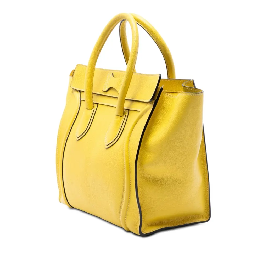 Celine Mini Grained Calfskin Luggage Tote Yellow Leather Very good - Back View